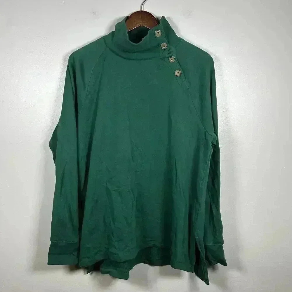 J. Crew Green Button-Shoulder Turtleneck Sweatshirt